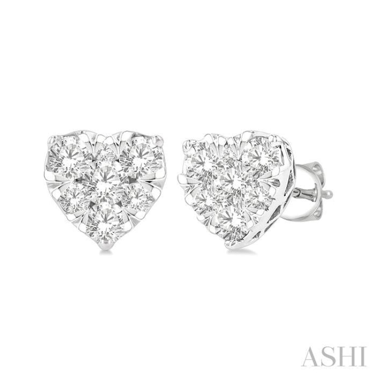 1/2 Ctw Heart Shape Lovebright Round Cut Diamond Stud Earrings in 14K White Gold