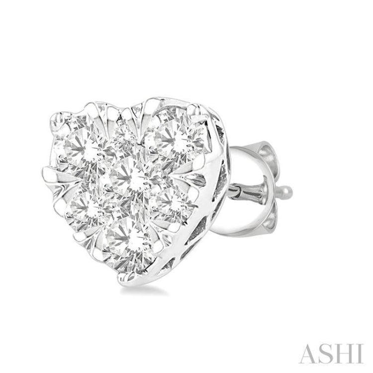 1/2 Ctw Heart Shape Lovebright Round Cut Diamond Stud Earrings in 14K White Gold