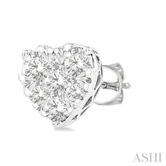 1/2 Ctw Heart Shape Lovebright Round Cut Diamond Stud Earrings in 14K White Gold