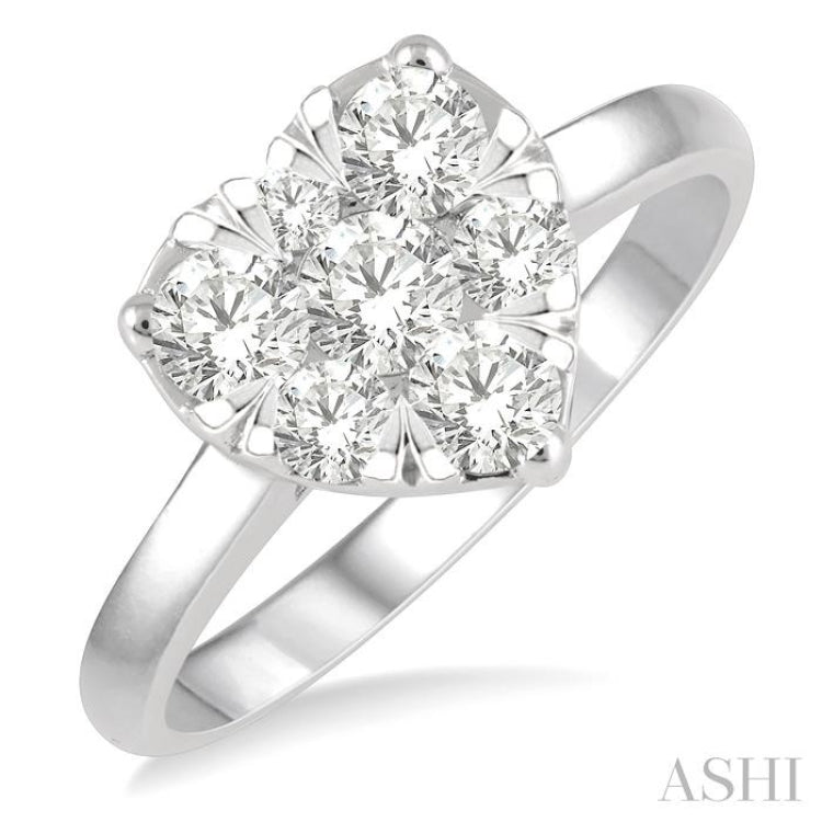 1 ctw Round Cut Diamond Heart Shape Lovebright Ring in 14K White Gold