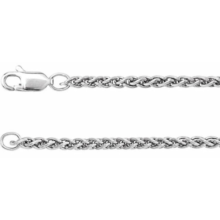 Rhodium-Plated Sterling Silver 2.4 mm Wheat 24" Chain