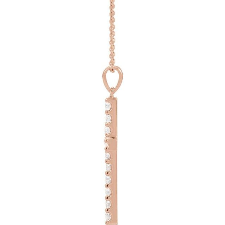 14K Rose 1/2 CTW Lab-Grown Diamond Cross 18" Necklace