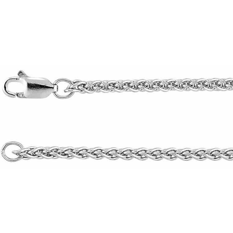 14K White 2.4 mm Wheat 16" Chain