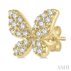 1/5 Ctw Butterfly Motif Round Cut Diamond Petite Fashion Earrings in 10K Yellow Gold