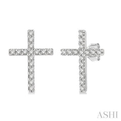 1/10 Ctw Cross Round Cut Diamond Petite Fashion Earrings in 14K White Gold
