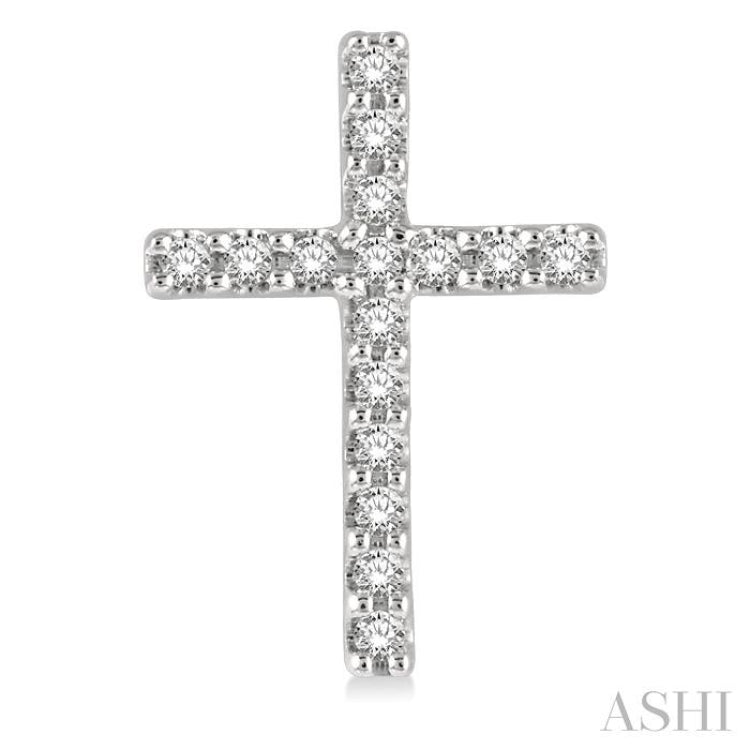 1/10 ctw Cross Round Cut Diamond Petite Fashion Earring in 14K White Gold