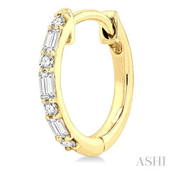 1/4 Ctw Petite Baguette and Round Cut Diamond Fashion Huggies in 10K Yellow Gold