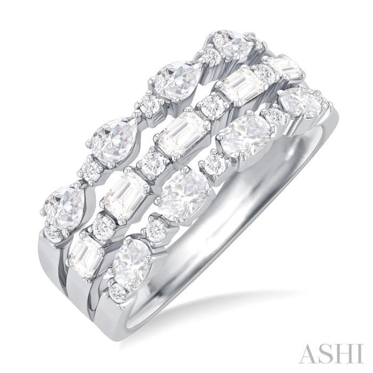 1 1/2 Ctw Triple Row Multi-Cut Diamond Fashion Band in 14K White Gold