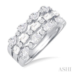 1 1/2 Ctw Triple Row Multi-Cut Diamond Fashion Band in 14K White Gold