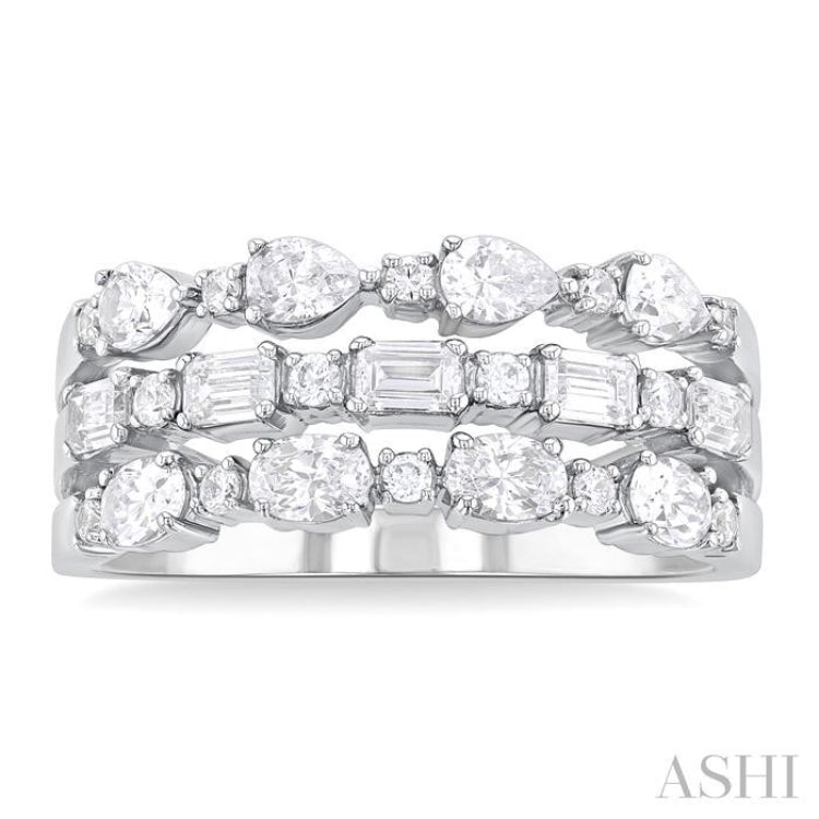 1 1/2 Ctw Triple Row Multi-Cut Diamond Fashion Band in 14K White Gold