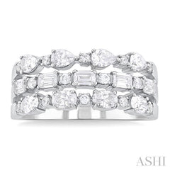 1 1/2 Ctw Triple Row Multi-Cut Diamond Fashion Band in 14K White Gold