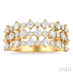 1 1/2 Ctw Triple Row Round Cut Diamond Fashion Band in 14K Yellow Gold
