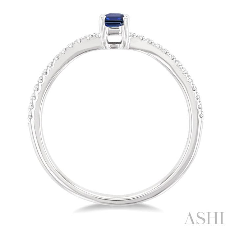 5x3 MM Emerald Shape Sapphire and 1/10 Ctw Petite Round Cut Diamond Precious Fashion Ring in 10K White Gold