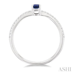 5x3 MM Emerald Shape Sapphire and 1/10 Ctw Petite Round Cut Diamond Precious Fashion Ring in 10K White Gold