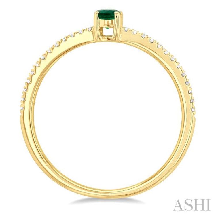 5x3 MM Oval Cut Emerald and 1/10 Ctw Petite Round Cut Diamond Precious Fashion Ring in 10K Yellow Gold