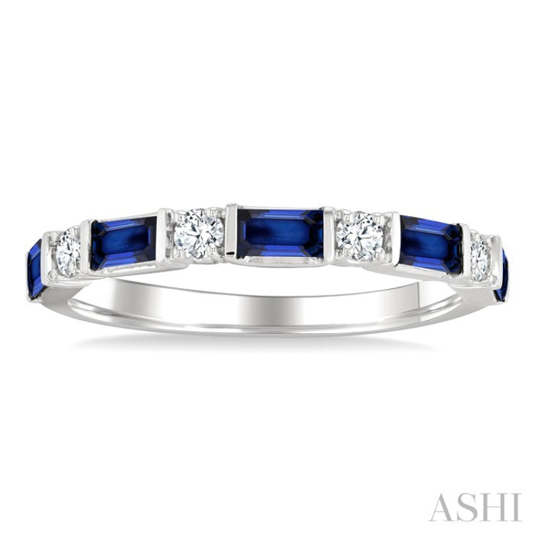 4X2 MM Baguette Cut Sapphire and 1/5 Ctw Art Deco Round Cut Diamond Precious Band in 14K White Gold