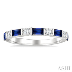 4X2 MM Baguette Cut Sapphire and 1/5 Ctw Art Deco Round Cut Diamond Precious Band in 14K White Gold