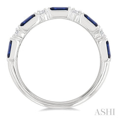 4X2 MM Baguette Cut Sapphire and 1/5 Ctw Art Deco Round Cut Diamond Precious Band in 14K White Gold