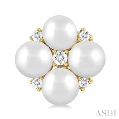 4 MM Round Shape Floral Cultured Pearls and 1/10 ctw Round Cut Diamond Fashion Stud Earring in 10K Yellow Gold