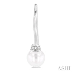 5.5 MM Round Shape Cultured Pearls and 1/20 Ctw Round Cut Diamond Petite Fashion Earrings in 10K White Gold