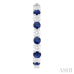 2.7 MM Round Cut Sapphire and 7/8 Ctw Round Cut Diamond Precious Hoop Earring in 14K White Gold