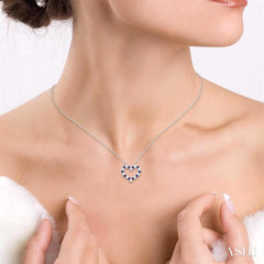 1.80 MM Round Cut Sapphire and 1/4 Ctw Open Heart Round Cut Diamond Precious Fashion Pendant With Chain in 14K White Gold