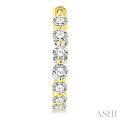 3 ctw Inside-Out Single Prong Set Round Cut Diamond Hoop Earrings in 14K Yellow Gold