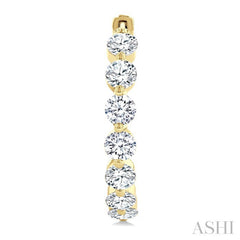 5 Ctw Inside-Out Single Prong Set Round Cut Diamond Hoop Earrings in 14K Yellow Gold