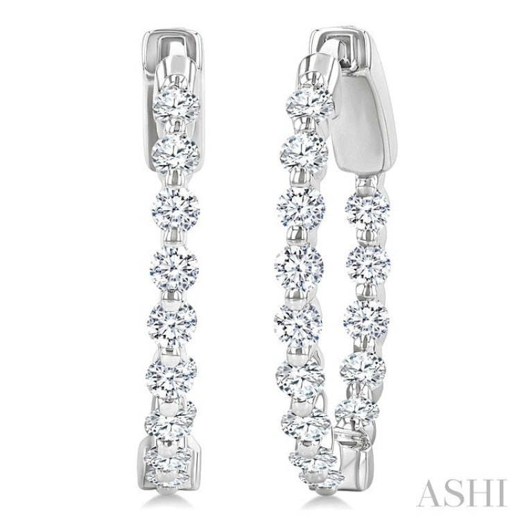 1 Ctw Inside-Out Single Prong Set Round Cut Diamond Hoop Earrings in 14K White Gold