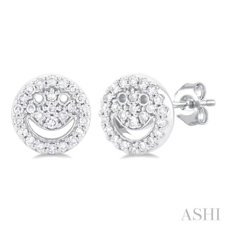 1/6 Ctw Petite Smiley Round Cut Diamond Fashion Stud Earrings in 10K White Gold