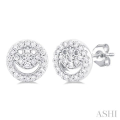 1/6 Ctw Petite Smiley Round Cut Diamond Fashion Stud Earrings in 10K White Gold