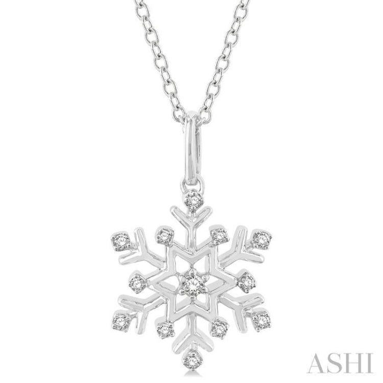 1/10 Ctw Petite Snowflake Round Cut Diamond Fashion Pendant With Chain in 10K White Gold