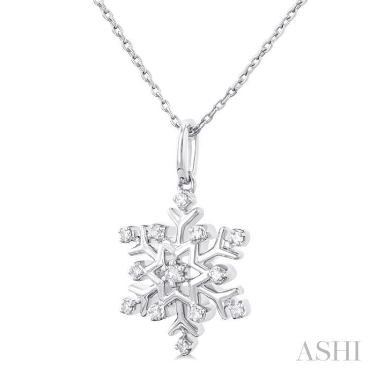 1/10 Ctw Petite Snowflake Round Cut Diamond Fashion Pendant With Chain in 10K White Gold