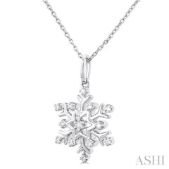 1/10 Ctw Petite Snowflake Round Cut Diamond Fashion Pendant With Chain in 10K White Gold