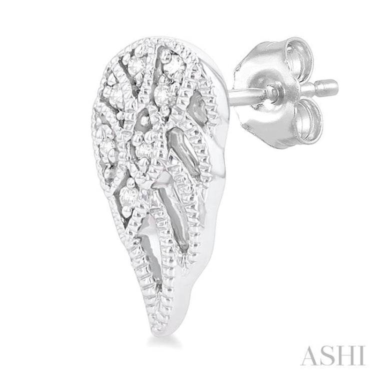 1/20 Ctw Petite Angel Wings Round Cut Diamond Fashion Stud Earring in 10K White Gold