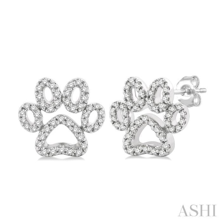 1/4 Ctw Petite Dog Paw Round Cut Diamond Fashion Stud Earrings in 10K White Gold