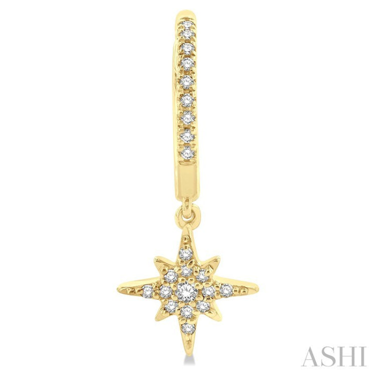 1/6 Ctw Petite Celestial Crescent & Star Round Cut Diamond Fashion Huggies in 10K Yellow Gold