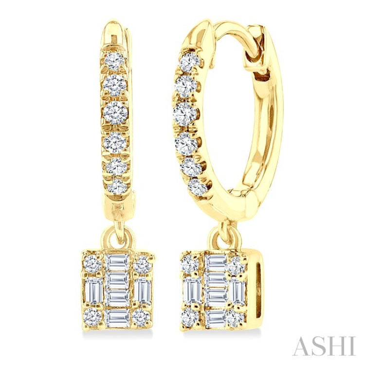1/3 Ctw Petite Square Shape Fusion Diamond Fashion Huggies in 10K Yellow Gold
