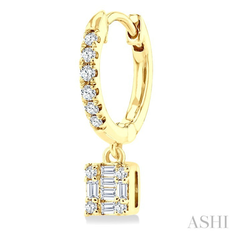 1/3 Ctw Petite Square Shape Fusion Diamond Fashion Huggies in 10K Yellow Gold