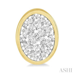1/2 Ctw Oval Shape Lovebright Round Cut Diamond Bezel Stud Earrings in 14K Yellow and White Gold