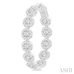 3 Ctw Circular Link Lovebright In-Out Round Cut Diamond Hoop Earrings in 14K White Gold