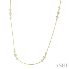 1 Ctw Three Stone Bezel Set Round Cut Diamond Station Necklace in 14K Yellow Gold