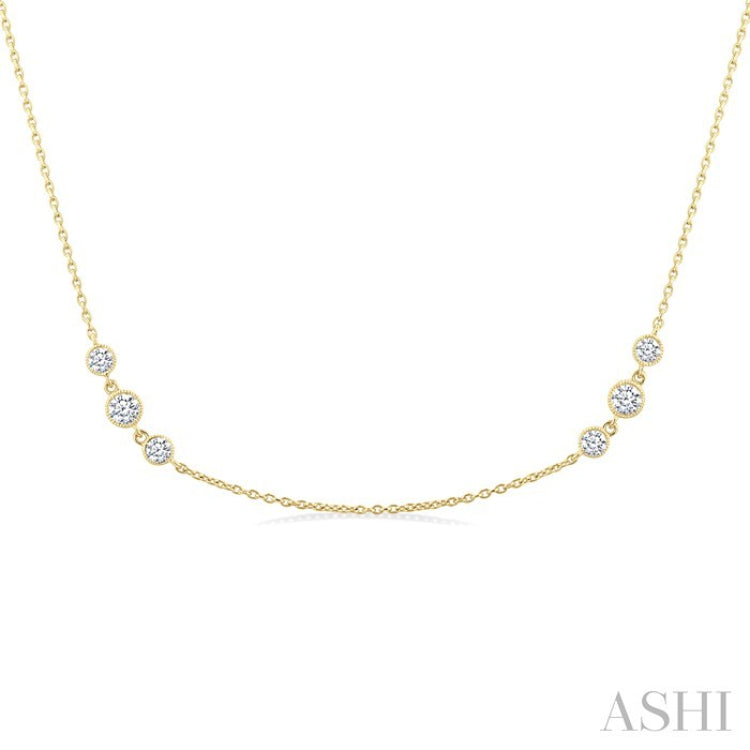 1 Ctw Three Stone Bezel Set Round Cut Diamond Station Necklace in 14K Yellow Gold