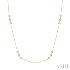1 1/2 Ctw Three Stone Bezel Set Round Cut Diamond Station Necklace in 14K Yellow Gold