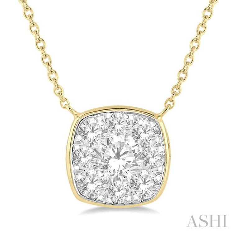1/2 Ctw Cushion Shape Lovebright Diamond Pendant With Chain in 14K Yellow & White Gold