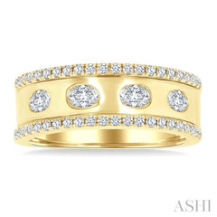 5/8 Ctw Wide 4-Stone Oval & Round Cut Diamond Fashion Band in 14K Yellow Gold