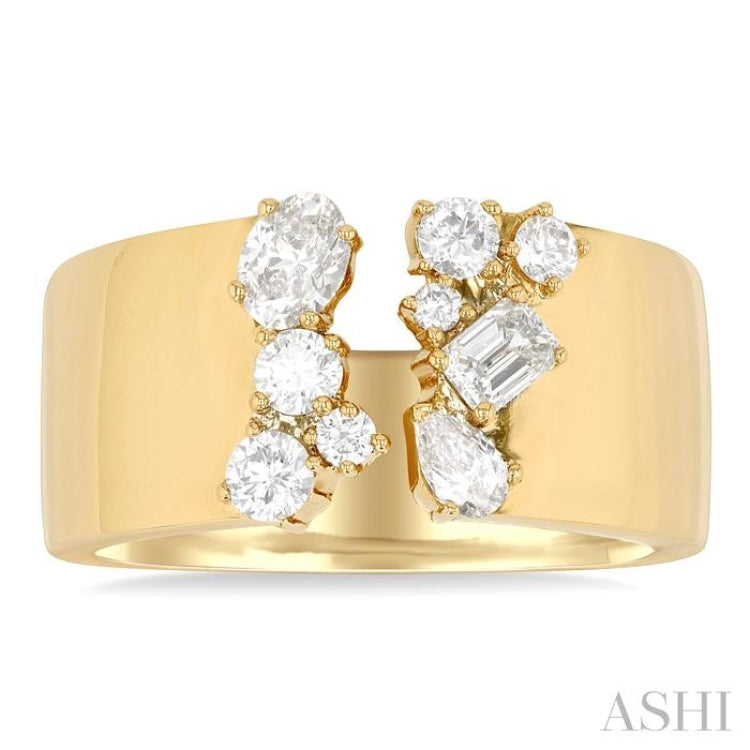 3/4 Ctw Open Top Mixed Diamond Cut Wide Fashion Band in 14K Yellow Gold