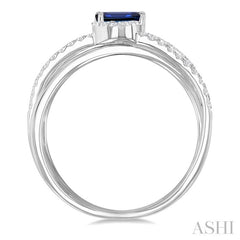 5x3 MM Emerald Shape Sapphire and 1/4 Ctw Round Cut Diamond Double Criss Cross Lovebright Precious Ring in 10K White Gold