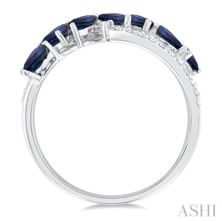 4x3 MM Pear Shape Sapphire and 1/6 Ctw Single Cut Diamond Precious Fashion Ring in 14K White Gold