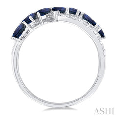 4x3 MM Pear Shape Sapphire and 1/6 Ctw Single Cut Diamond Precious Fashion Ring in 14K White Gold